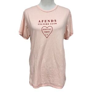 Afends Womens T Shirt Culture Club Pink Red Flocked Cotton Sz 4 (sz 8 UK)